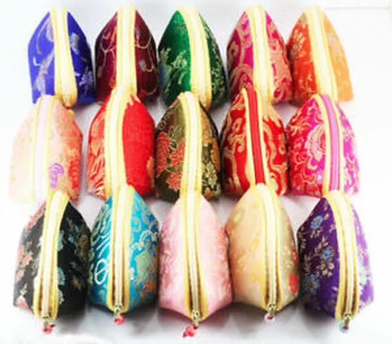 New Wholesale Mix Color Silk Pouch Jewelry Zipper Bags Coin Change Purse