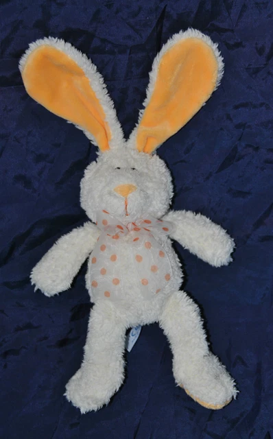 Peluche Doudou Lapin Ecru GIPSY Blanc Crème Ruban Pois Orange 25/35 cm TTBE