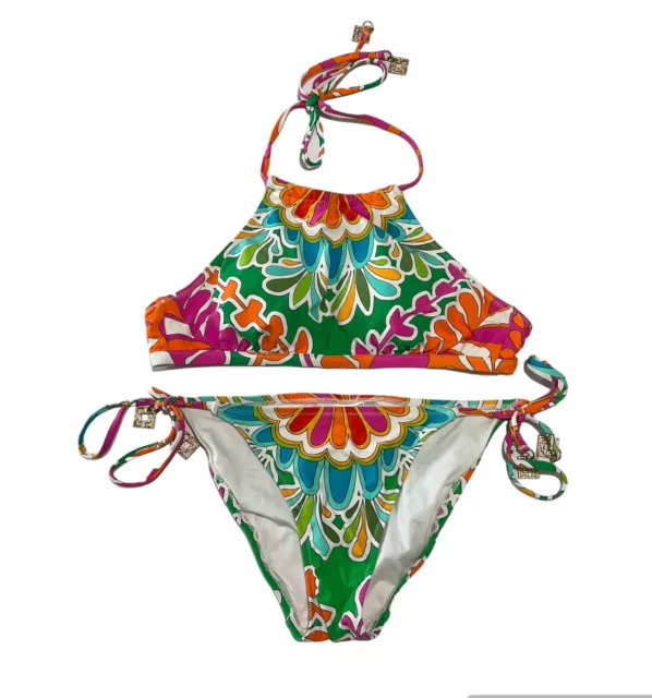 Trina Turk Tamarindo High Neck Halter Top & Tie Side Bottom Swimsuit Bikini Set