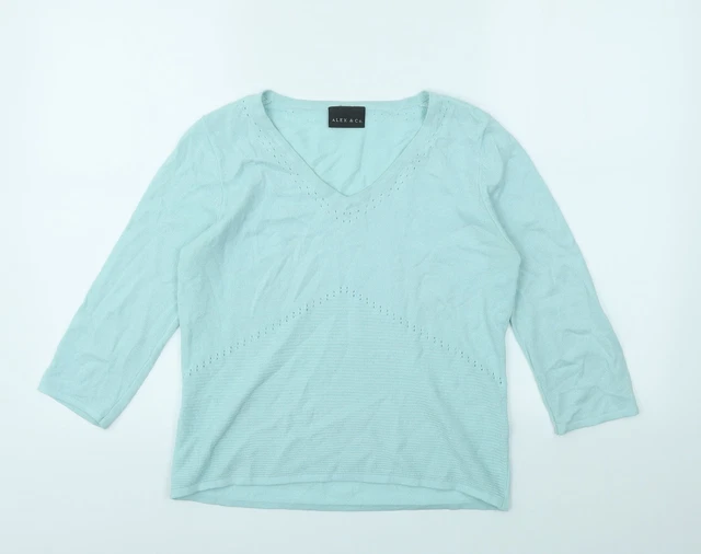 Alex & Co Damen-T-Shirt blau Acryl Basic Größe 8 Rundhalsausschnitt