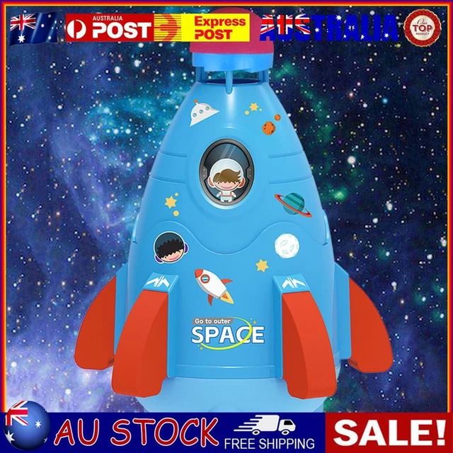 Space Rocket Sprinklers Rotating Water Powered Launcher Summer Fun Toys (Blue)
