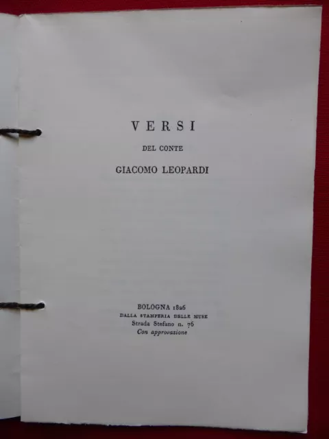 Versi del conte Giacomo Leopardi 1826 Muse Facsimile Visso 56/150 esemplari 1989