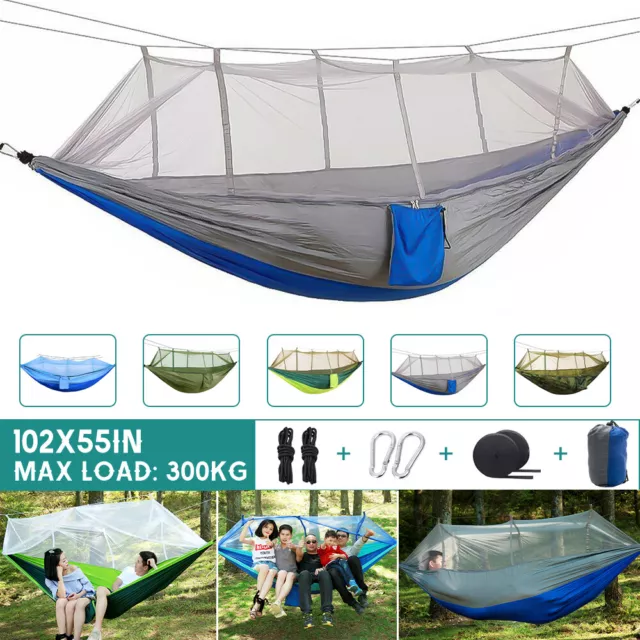 Double Hammock With Mosquito Net Camping Outdoor Garden Hanging Chair Swing Bed