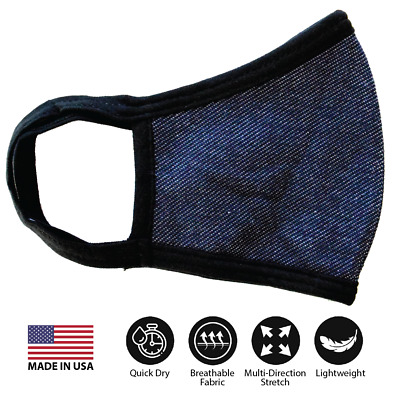 Blue Denim Face Mask Cotton Double Layer Washable Reusable Fashion -Made In USA