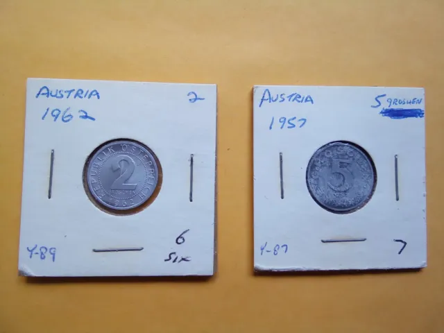 COINS  AUSTRIA 1957 5 Groschen & 1962  2 Groschen   Nice  Circulated