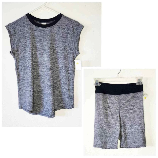 Zella Girl Sleeveless Tank + Bike Shorts Set in Heathered Blue Large NWOT