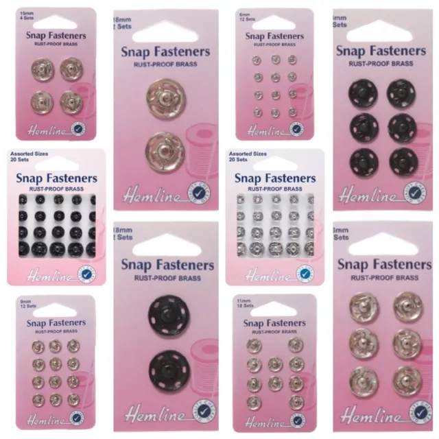 Hemline Metal Sew-On Snap Fastener Press Stud - Rust Proof Brass