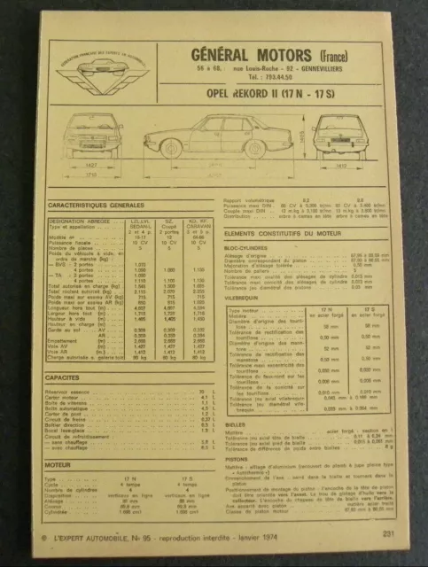 Fiche technique automobile OPEL REKORD II ( 17 N - 17 S )