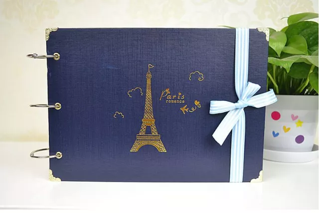 3 Binder Rings Black Page Hard Cover Paris Tower DIY Photo Album - Scrapbook