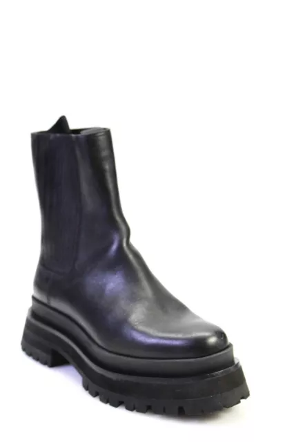LOEFFLER RANDALL WOMENS Leather Round Toe Mid-Calf Platform Boots Black ...