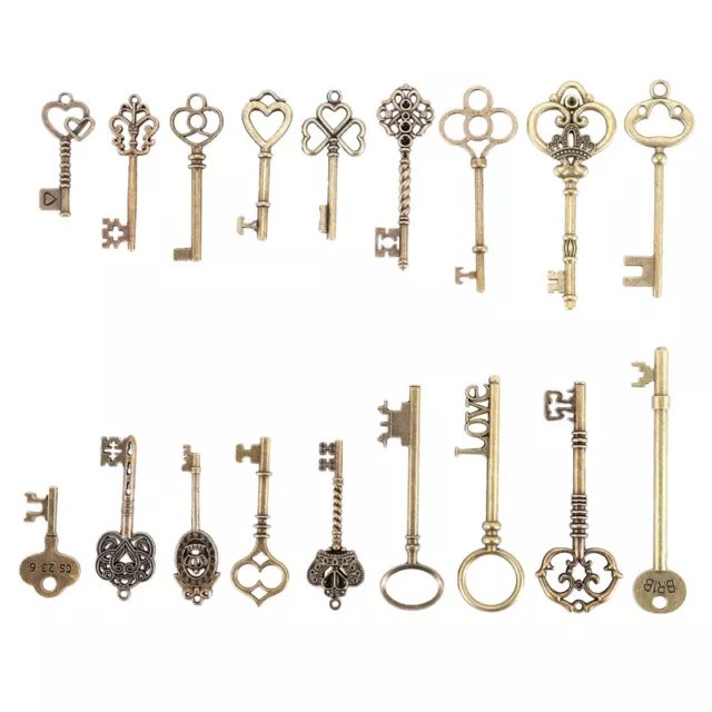 Set Of 18 Antique Vintage Old Look Bronze Skeleton Key Heart Bow Lock8252