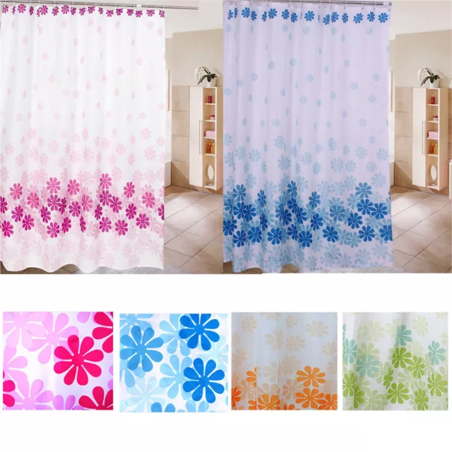 Flower Pattern Fabric Waterproof Bathroom Shower Curtain With Hooks 4 Colors