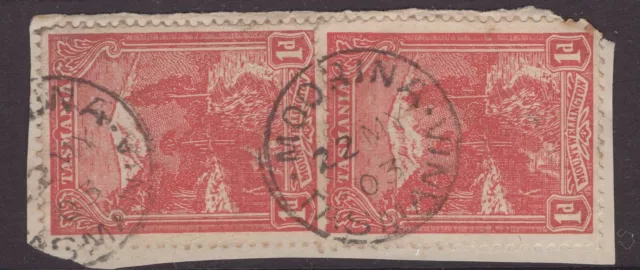 Tasmania MOORINA 1903 postmark on 1d pictorial pair rated C (2) by Hardinge