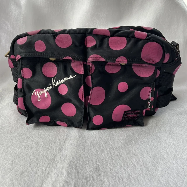 YAYOI KUSAMA x PORTER YOSHIDA Japan Black Large Waist Bag Pouch Pink Polka Dots