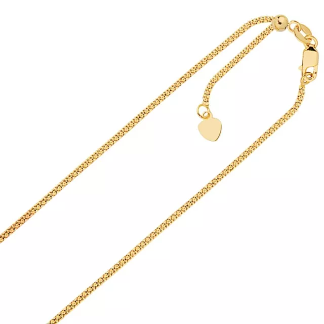 1.3mm Solid Adjustable Popcorn Chain Necklace REAL 14K Yellow Gold Up To 22"