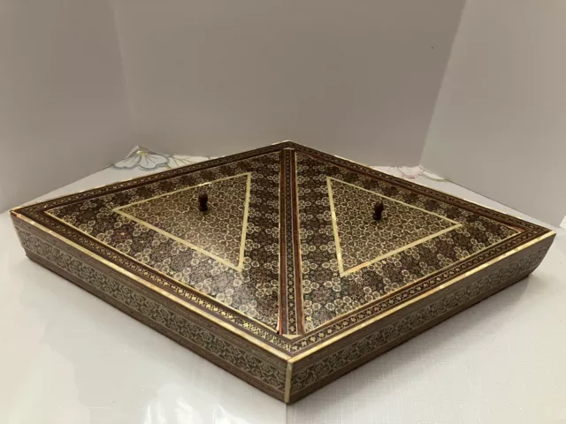 Vintage Persian Khatam Marquetry Diamond Shape Rhombus 2 Components 2 Lids 17”L 2