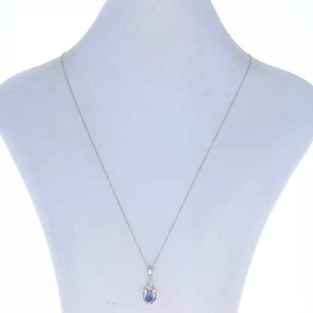 White Gold Sapphire & Diamond Pendant Necklace 17 3/4" - 18k Pear .73ctw 2