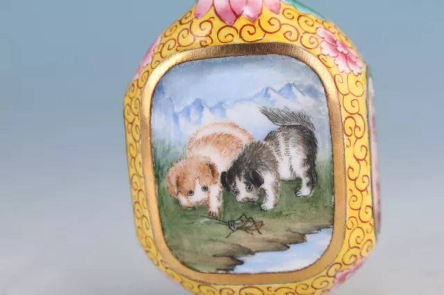 chinese cloisonne hand painting lovely dogs cats snuff bottle collectable 3