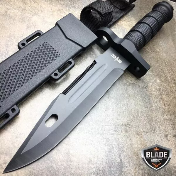 12" Black Survival Camping Outdoor Fixed Blade Hunting Military Bowie Knife