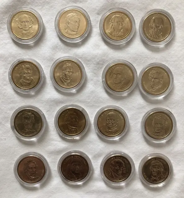 16 Mint President $1 One Dollar Gold-Plated Coins In Plastic Holders