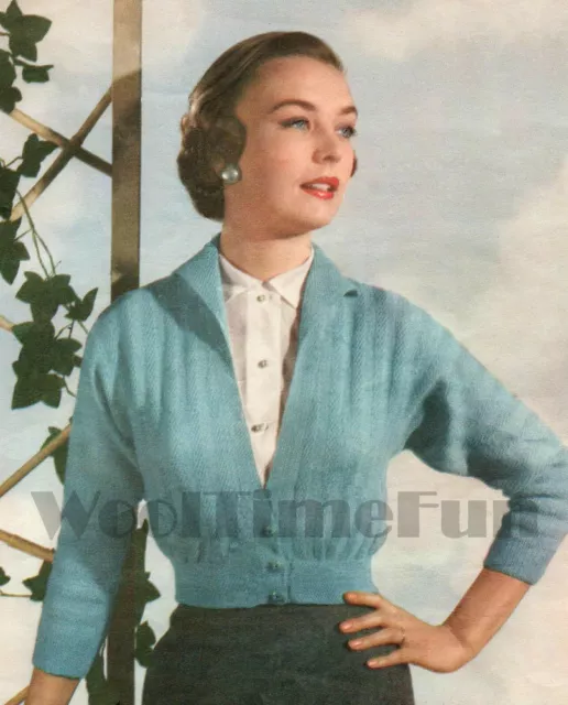 Knitting Pattern Vintage 1950s Ladies Cardigan/Jacket. V-Neck/Long Sleeves.