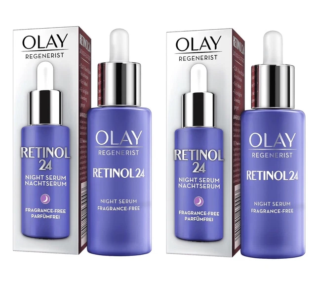 2x Olay Retinol Serum 40ml, 24 Night Serum With Retinoid Complex + Vitamin B3