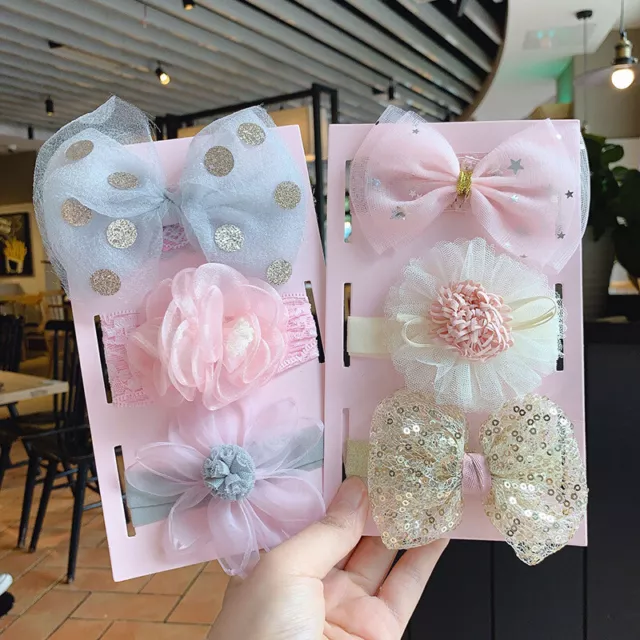 3PCS Newborn Baby Girls Flower Headband Soft Elastic Bow Knot Hair Band Sets New