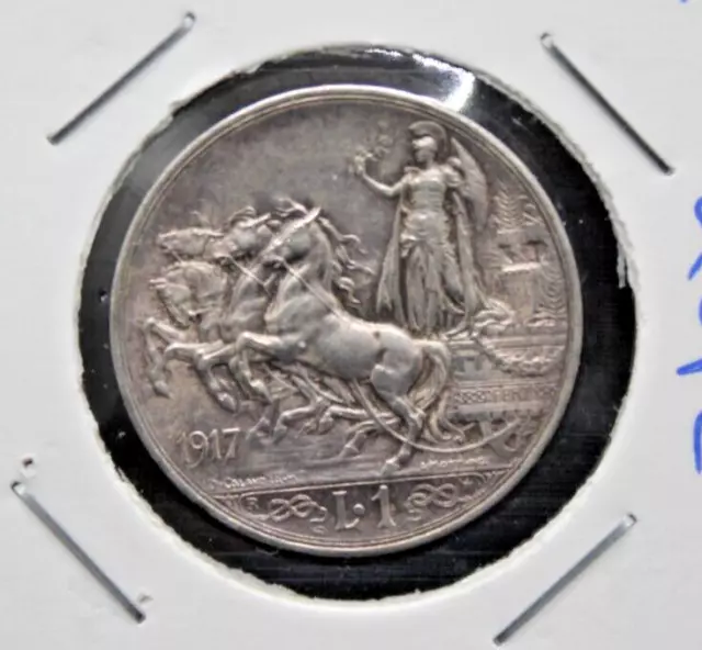 Moneta 1917 Italia Regno Quadriga Briosa Lire 1 Argento 835 QSPL (C.0)