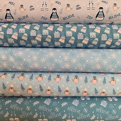 Winter Warmer Christmas Design 100% Cotton Fabric FQ Craft Quilt Patchwork Blue