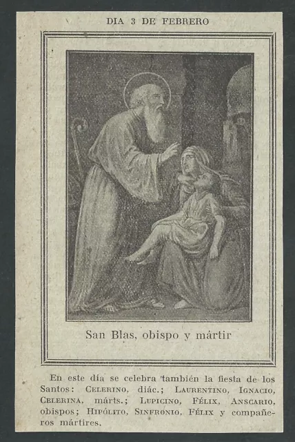 Estampa antigua de San Blas andachtsbild santino holy card santini