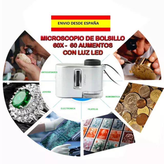 Mini Microscopio De 60X Con Led Uv Numismatica Filatelia Monedas Lupa Joyer�A