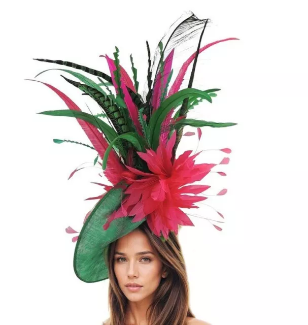 Cappello Derby Grande Fucsia Rosa Caldo Verde Smeraldo Kentucky Wedding Royal Ascot