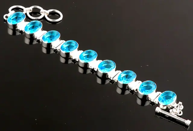Swiss Blue Topaz Gemstone Handmade 925 Sterling Silver Ethnic Jewelry Bracelet