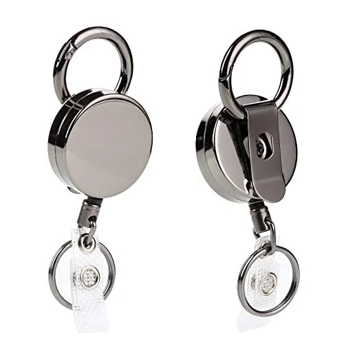 2 Heavy Duty Retractable Badge Holder Reel Metal ID Belt Clip Key Ring Name Tag