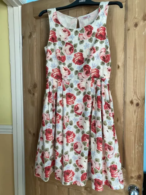 Beautiful Cath Kidston Size 8 Aubrey Rose Dress 100% Cotton Pockets Lined VGC