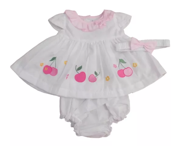 BNWT  Baby Girls summer cherry dress outfit  knickers & hairband NB 0-3m 3-6 mth