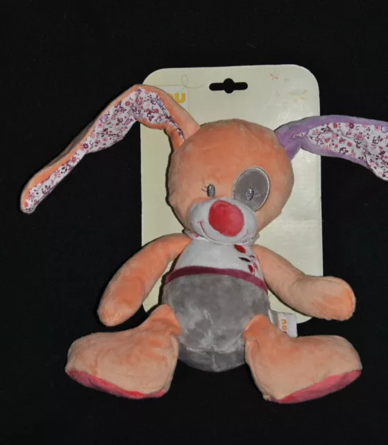 Peluche Doudou Lapin DOUKIDOU DOU KIDOU Fille Gris Orange Fleurs Manon NEUF