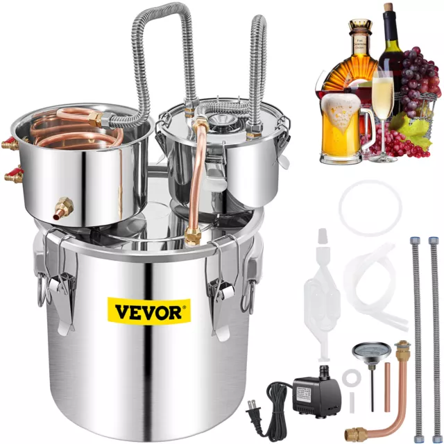 VEVOR DIY 50L Alambique Destilador Vino Alcohol Agua con Termómetro 2 Barriles