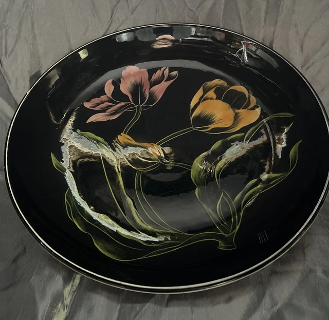 Grand Plat Vintage en Faïence / Décor de Tulipe / Signé Kerina Monaco