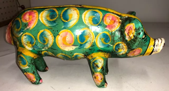 Vintage Hand Painted Pottery Pig Piggy Bank Break Open Mexico ~9Lx4Wx5H" Ceramic