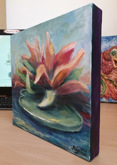 ORIGINAL OIL PAINTING Lotus flower Water lily Symbol Picture by artist ...