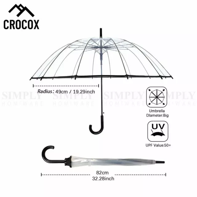 Crocox Clear Umbrellas Automatic Windproof Large Long Men Womens Dome Birdcage 2