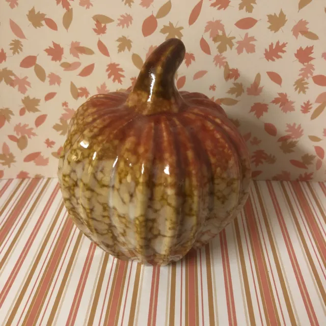 Glazed Porcelain Fall Orange & Brown Speckled Ceramic Pumpkin 4”x4” New