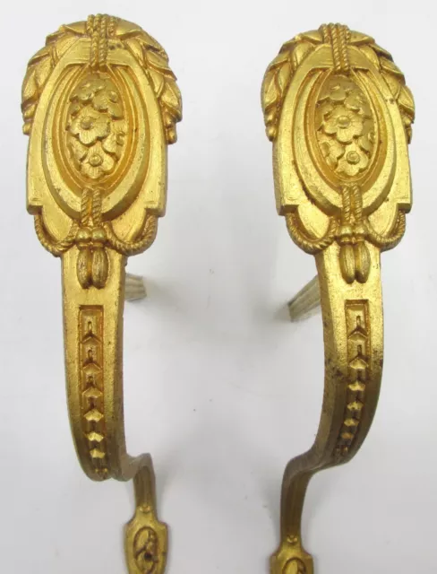 Antique French GILT BRONZE CURTAIN TIE BACKS Hold Backs Pole Supports