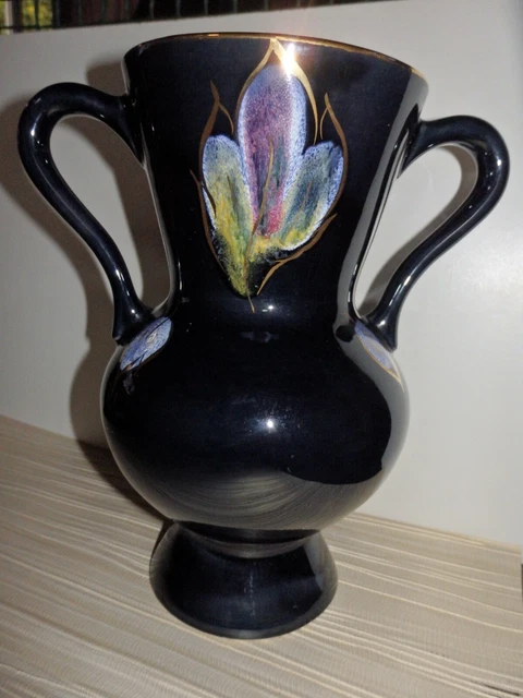 Vase A 2 Anses De Sarreguemines Vintage Art Deco N° 6093 Rehausse Or