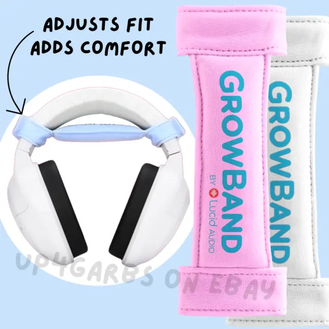 Lucid GrowBand 2pk for HEARMUFFS - Pads, Adjusts - Pink White Birth to 4 years
