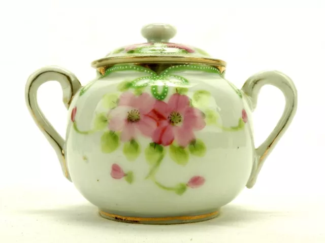 Antique Nippon Sugar Bowl w/Lid, Hand Painted Floral, Morimura Brothers, Japan