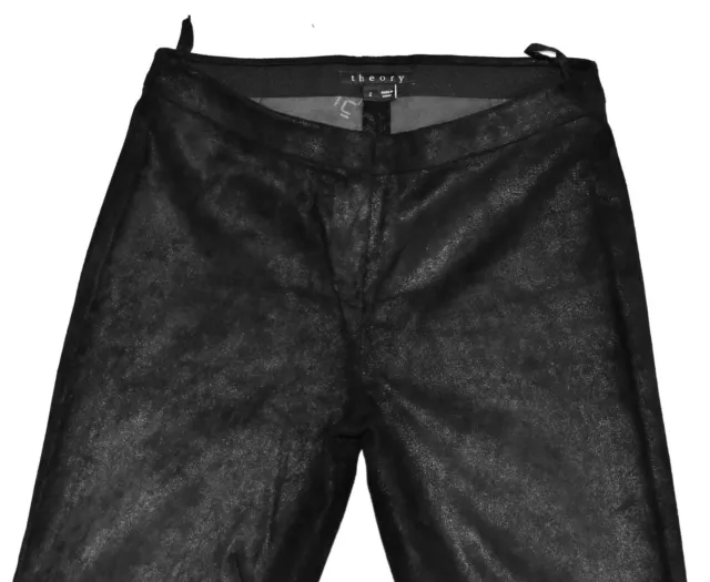 B5 NEW THEORY Black Stretch Lamb Leather Suede Skinny Pittella Pants Size 2 $995 3