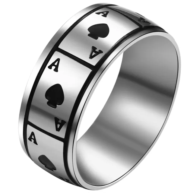 Stainless Steel Black Ace of Spade Poker Card Ring Band For Men Women #5-10