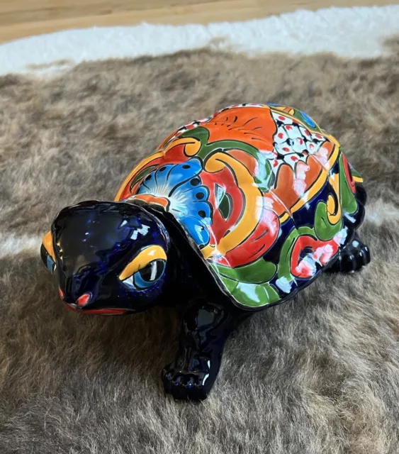 Mexican Talavera Large Animal Turtle Tortoise Figure Sculpture Folk Art Pottery